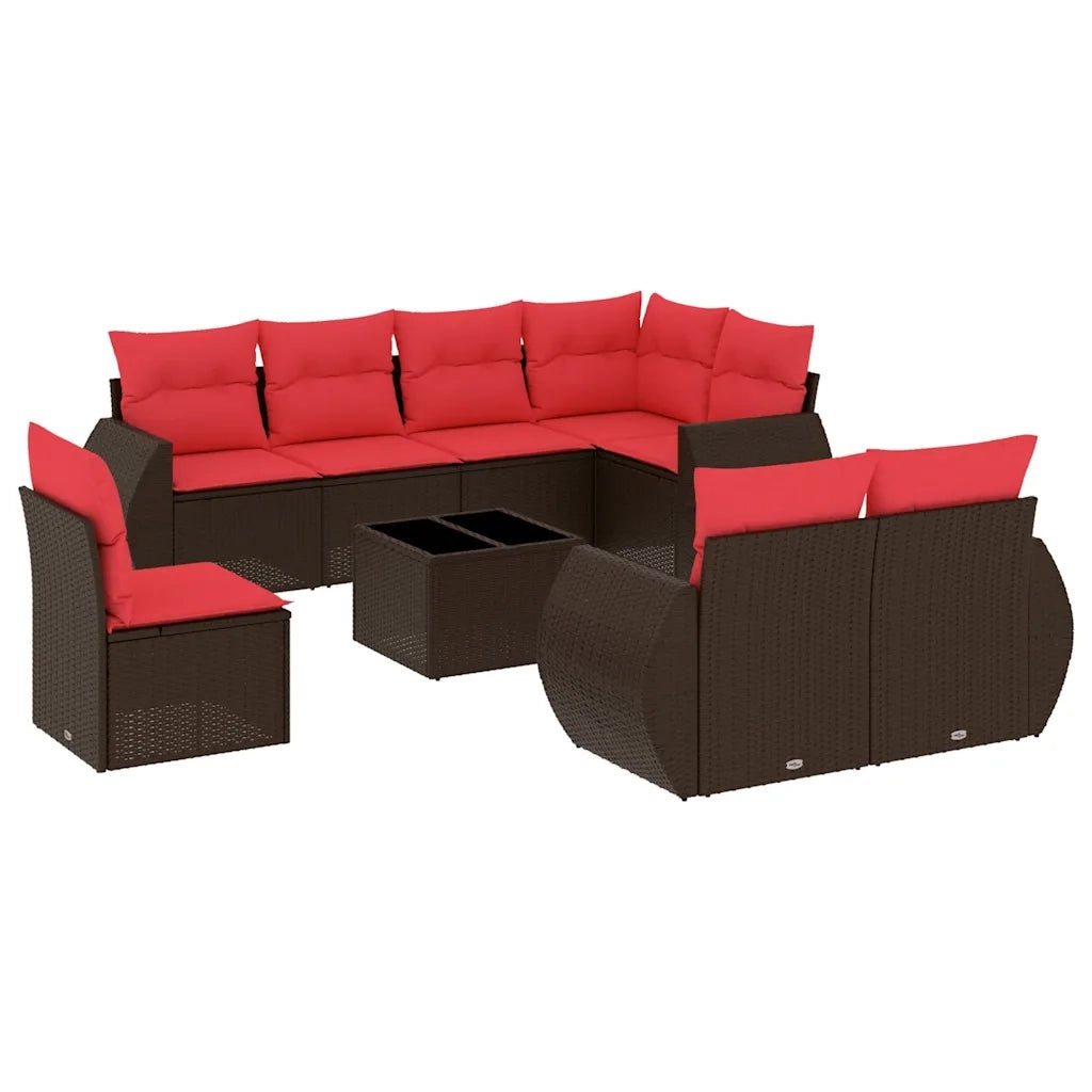 Set Divani da Giardino 9 pz con Cuscini Marrone in Polyrattan 3221653