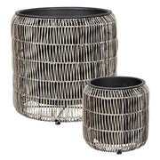 Set di 2 vasi in finto rattan chiaro per piante con inserto interni ed esterni