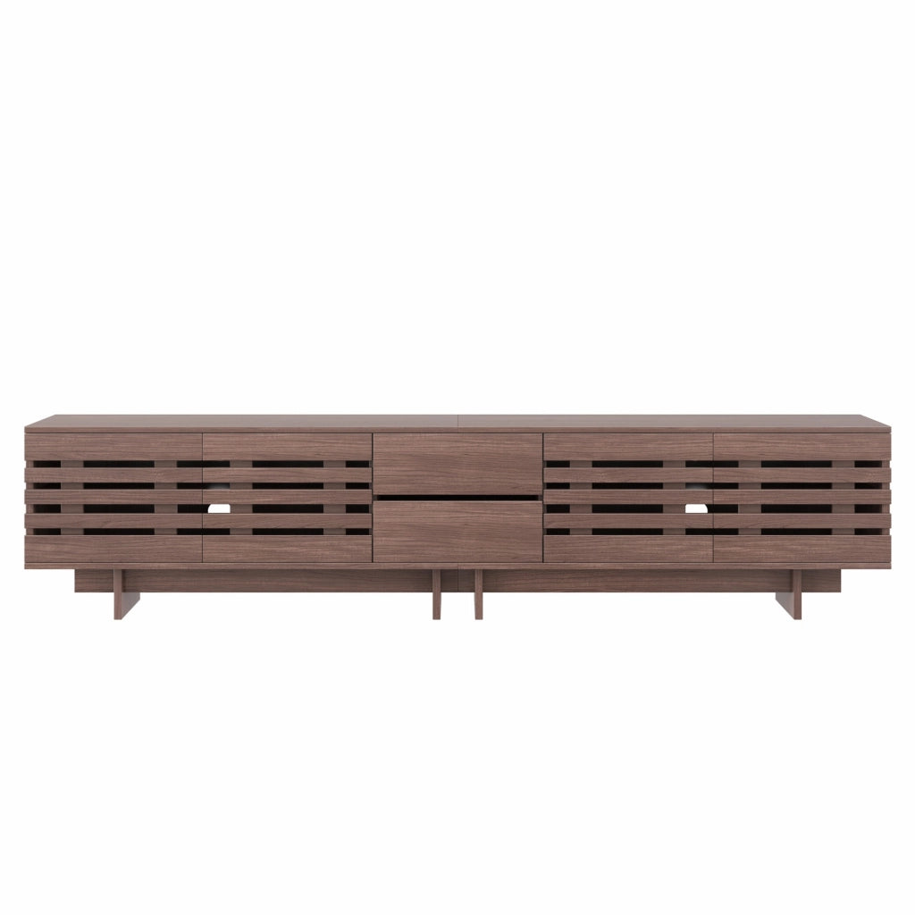 Mobile TV con 2 cassetti; 4 ante e 6 vani; passacavi - per soggiorno - 200×39.5×55 cm - in MDF - noce