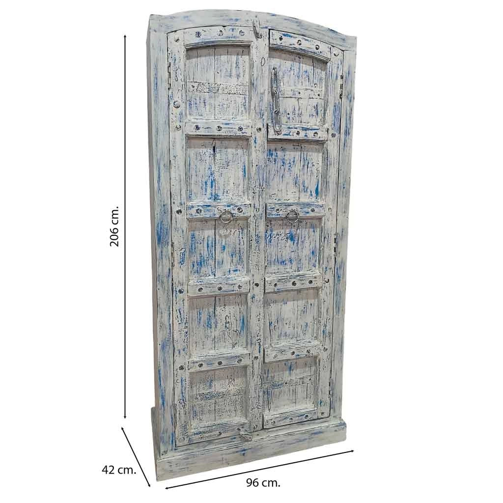 Credenziale artigianale in legno blu 96x42x206h cm