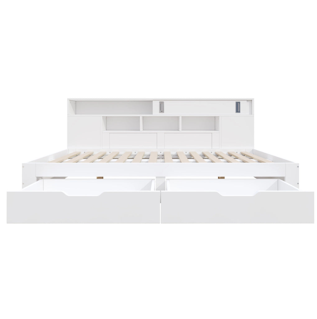 Letto multifunzione con cassetti e contenitori, 140x190 cm, bianco