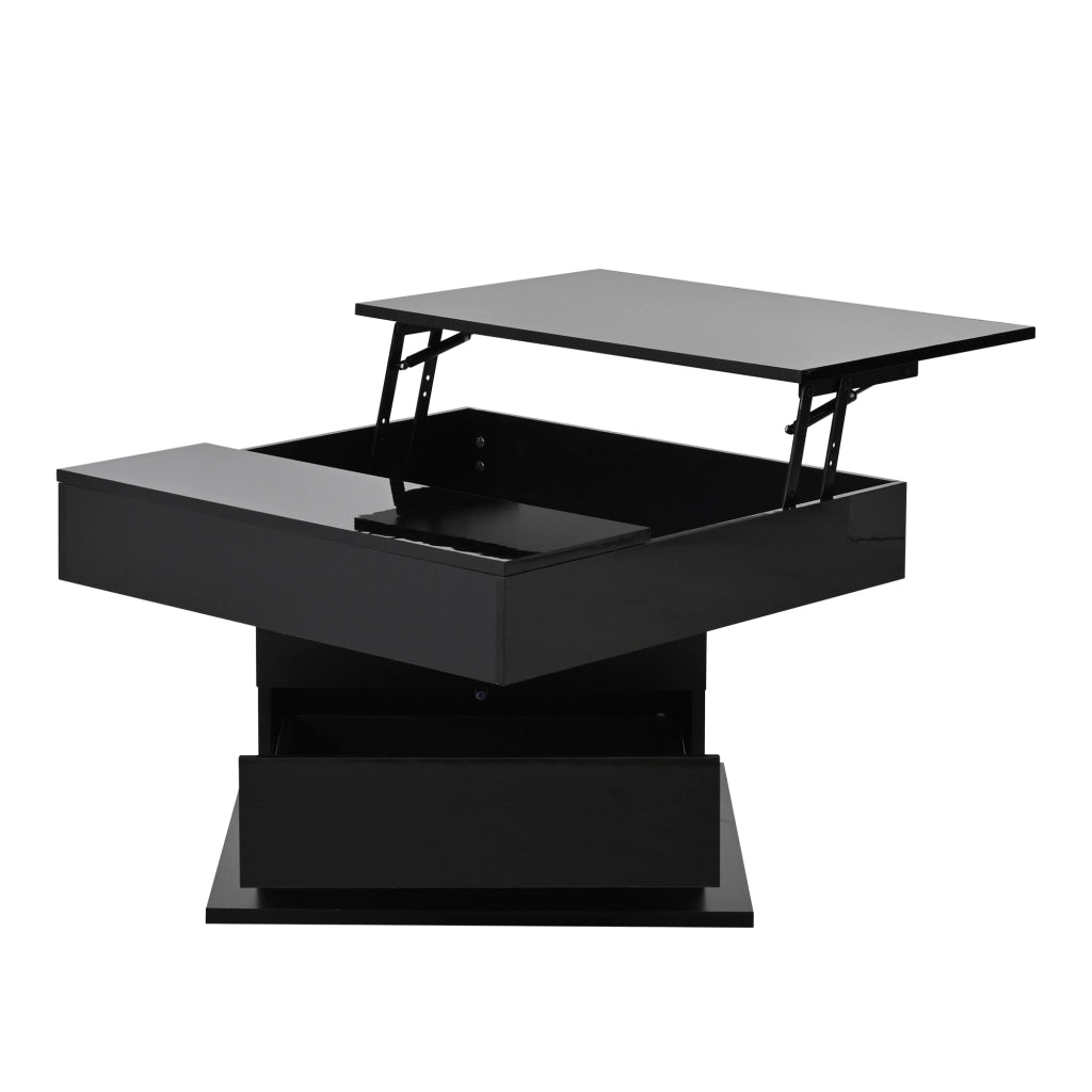 Tavolino da caffè con 1 cassetto; piano alzabile e rotante - per soggiorno - in truciolare - 70x70x45 cm - nero