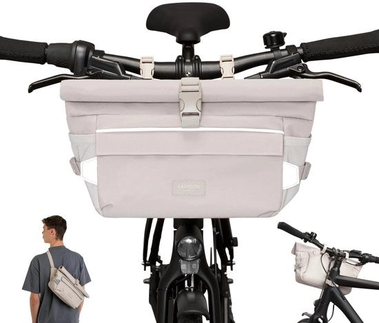 Borsa da Bicicletta Beige - Lasse - 2 in 1 Borsa da Fisica & Borsa da Spalla - Tas per Bikepacking per il Manubrio con Riflesso - Impermeabile