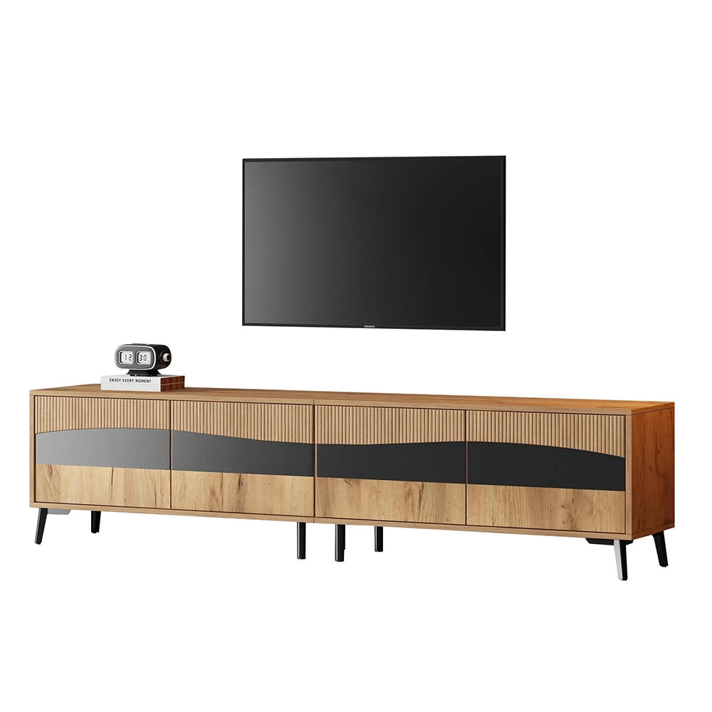 Mobile TV 180x40x50cm - Xylo - 4 Ante, 8 Piedi, Legno e Nero, Carico 30kg