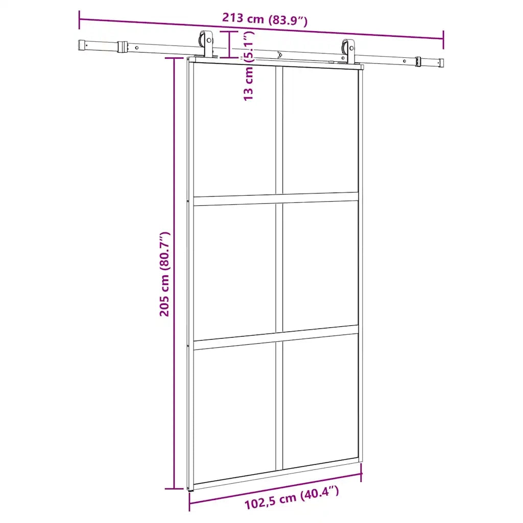 vidaXL Porta Scorrevole Ferramenta Nera 102,5x205 cm Vetro Temperato