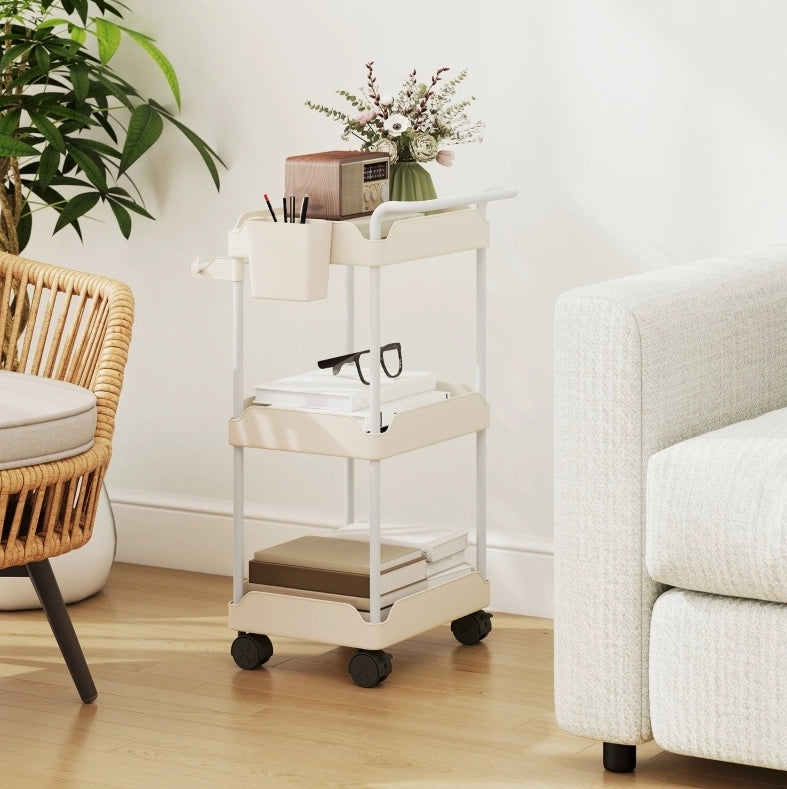 Carrello portatutto con 3 cestelli e portaasciugamani bianco