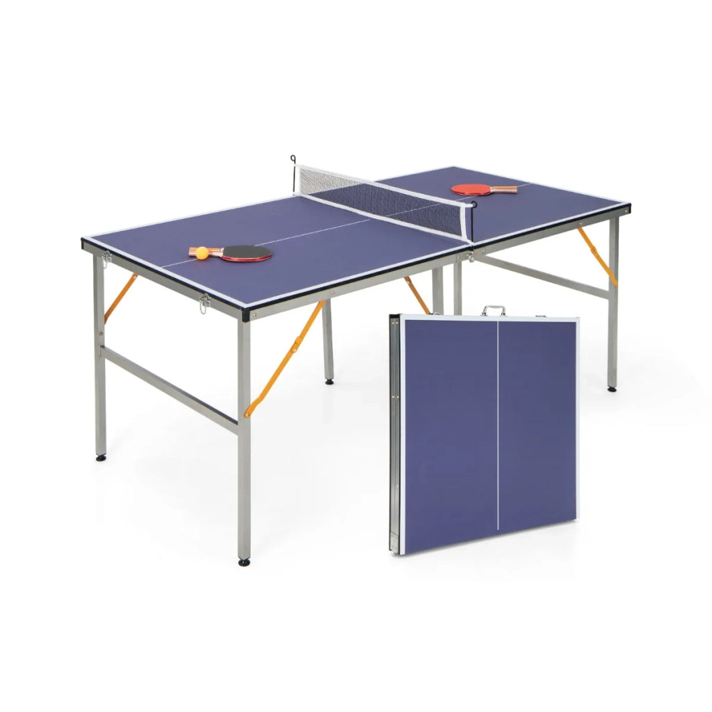 Tavolo da ping-pong pieghevole 180 x 90 x 76 cm con 2 racchette e 3 palline design versatile in alluminio blu 20_0020704