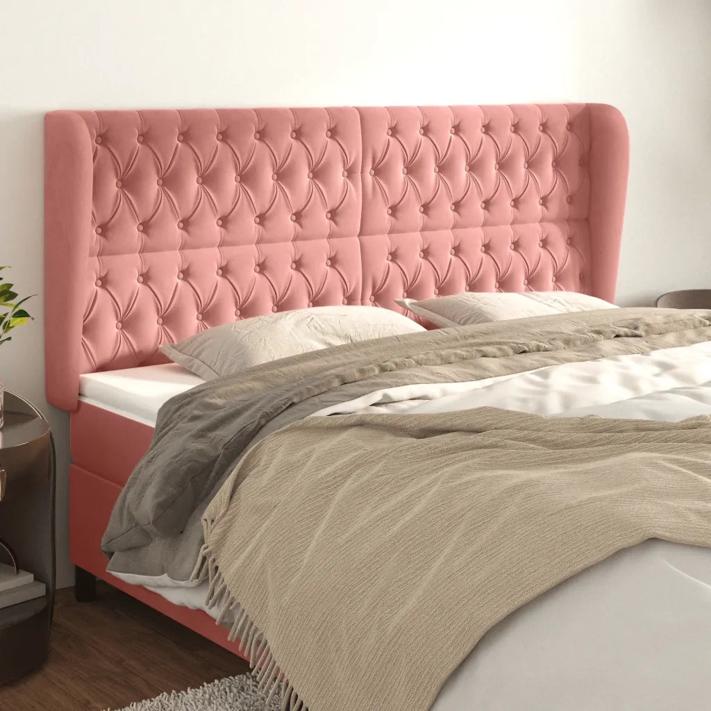 Testiera ad Orecchio-Testata con Orecchie Rosa 183x23x118/128 cm in Velluto 374246
