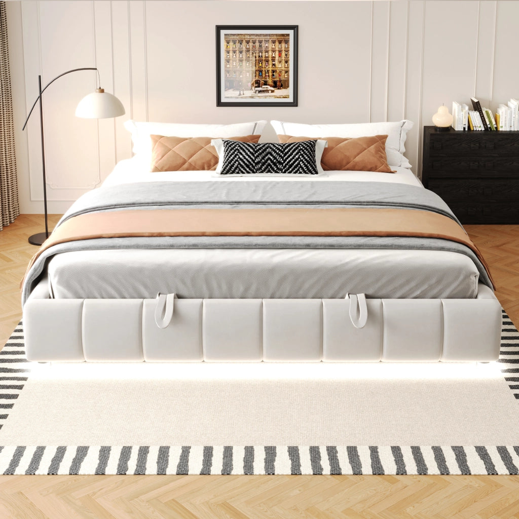 LETTO Contenitore 180x200 cm senza testiera, LED, Beige, flanella