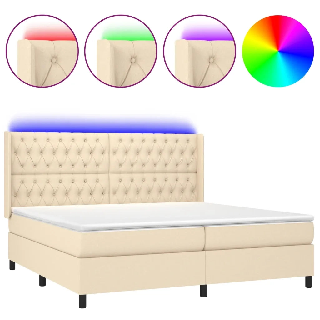 Letto a Molle Materasso e LED bianco 200x200cm in Tessuto