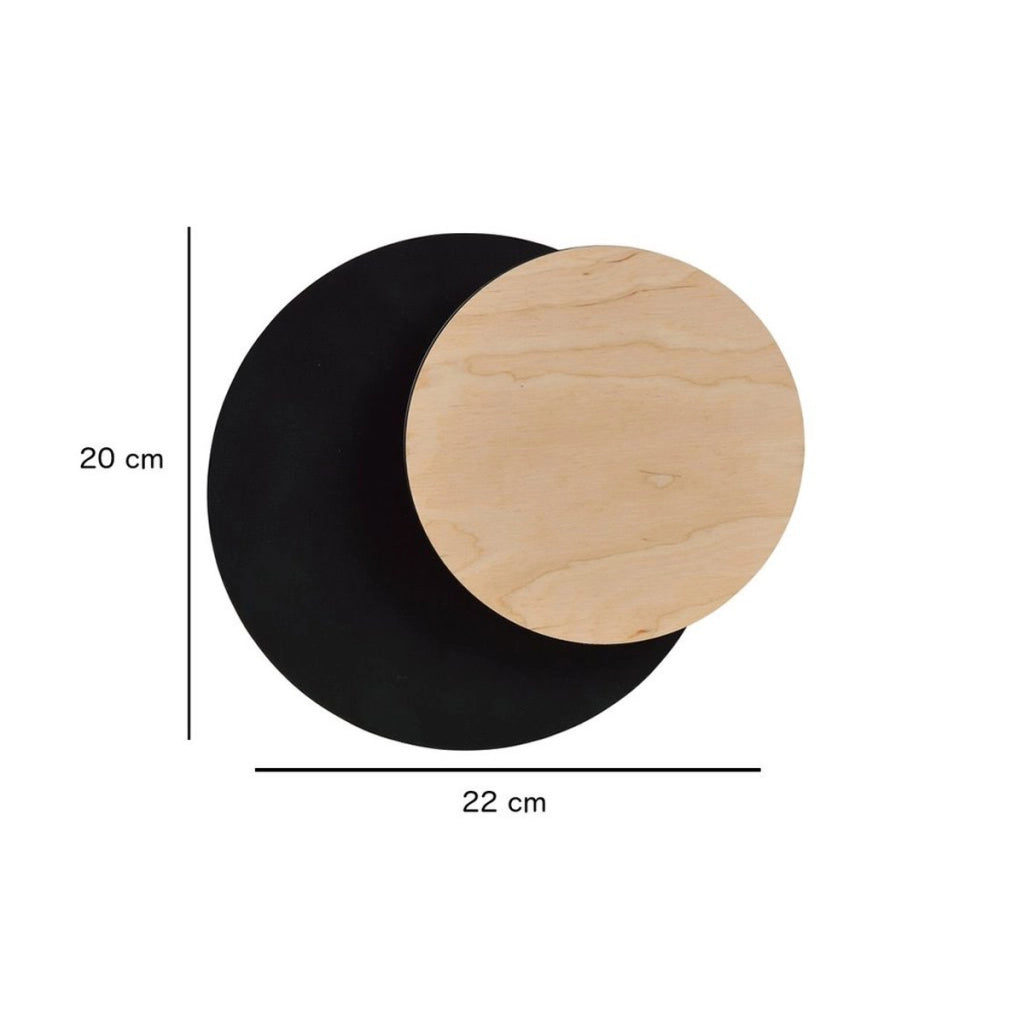 Lampada a parete CIRCLE in acciaio nero opaco e legno
