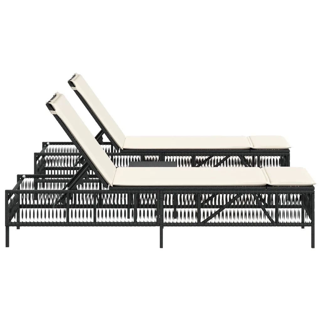 Lettini Prendisole 2 pz con Tavolino Nero in Polyrattan 4002746