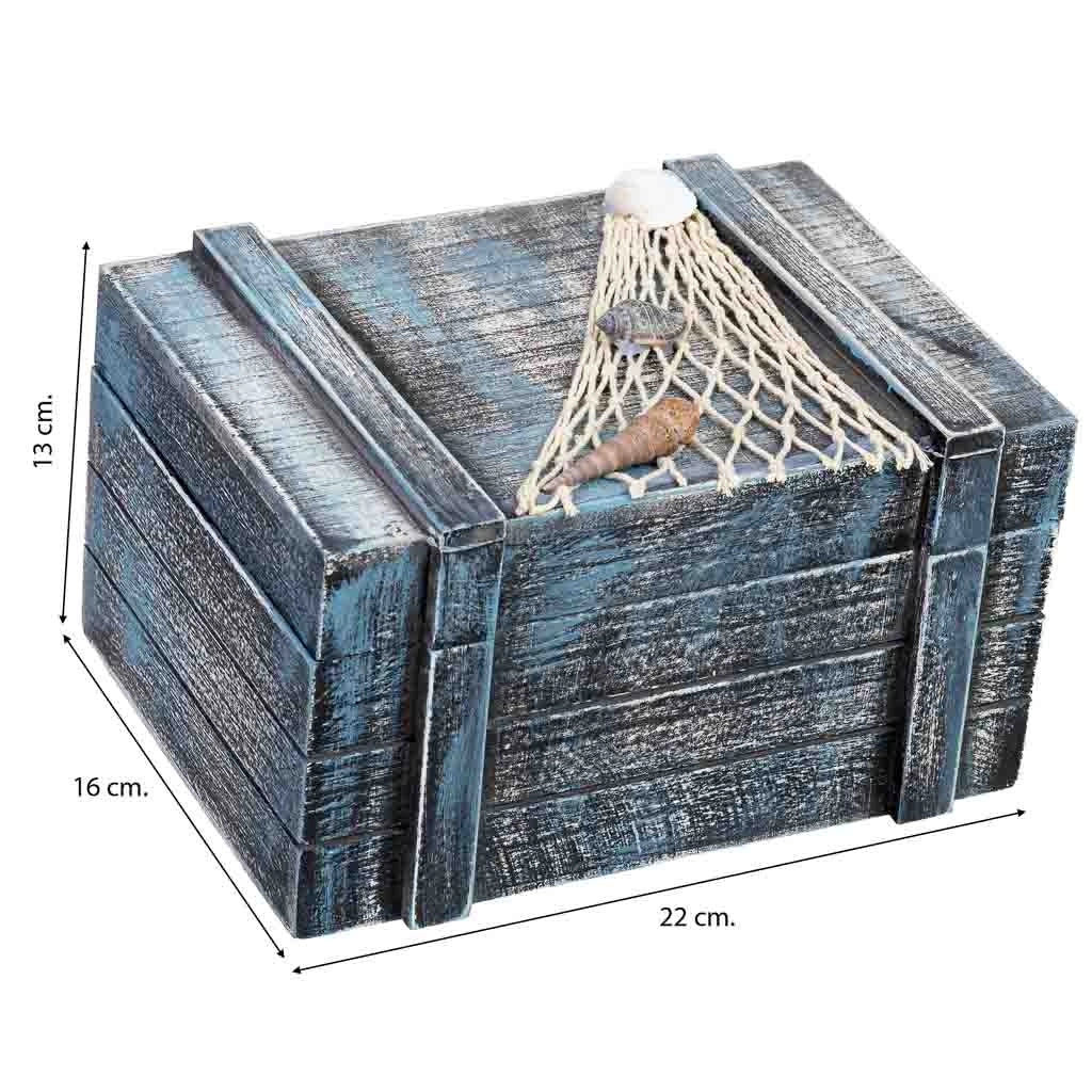 Scatola decorativa in legno blu 22x16x13h cm