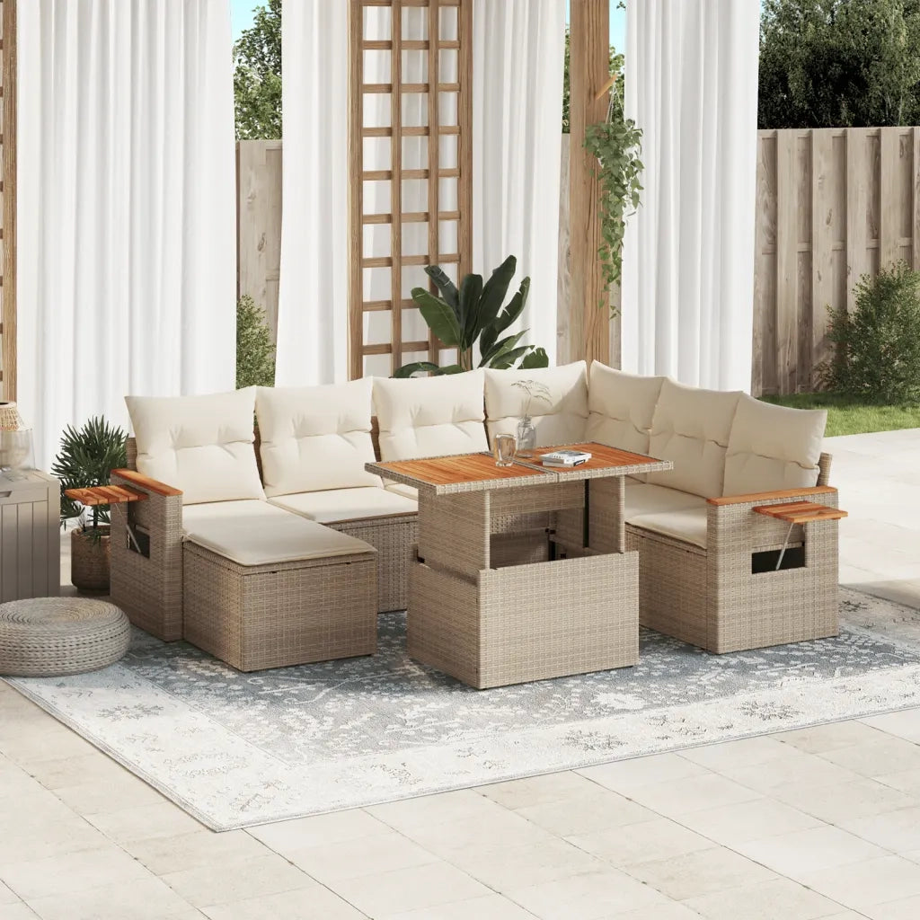 Set Divano da Giardino 8 pz con Cuscini Beige in Polyrattan