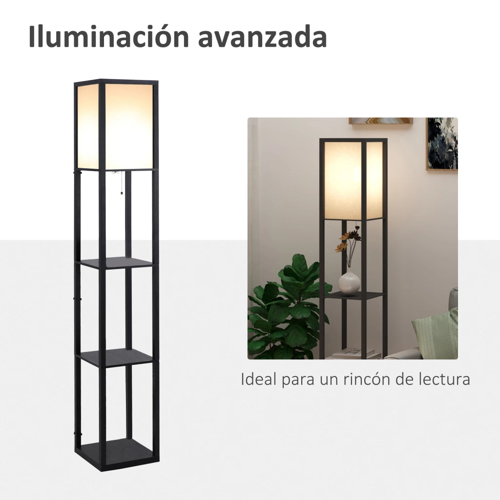 Lampada da Terra con Scaffali ¨C Minimal ¨C Legno Nero