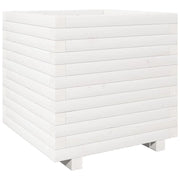Fioriera | Cassetta per fiori | Vaso da Giardino Bianca 50x50x49,5cm Legno Massello di Pino