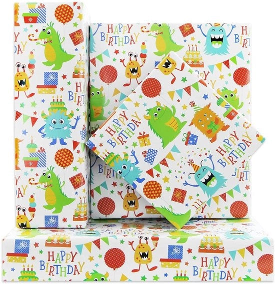 Pacco di Congratulazioni per Bambini - 4 Fogli 50x70cm - Disegni di Mostri Colorati