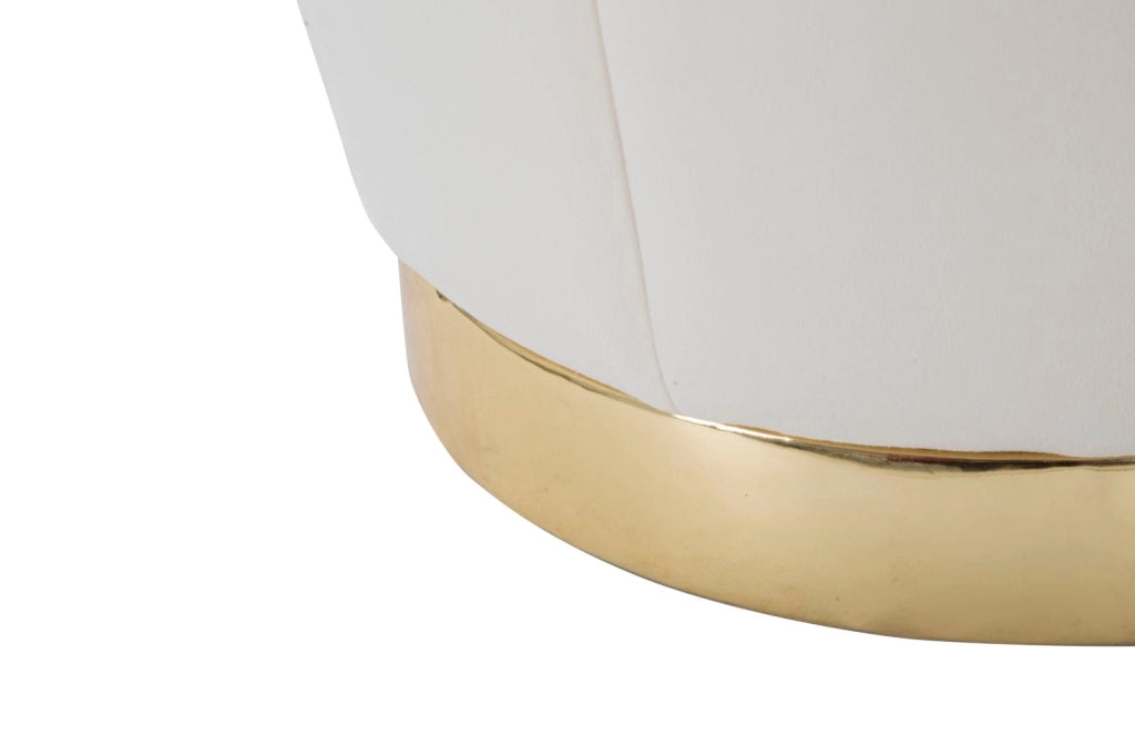 Puff Contenitore Paris Ø43x43 cm in Legno Spugna e Poliestere Crema e Oro