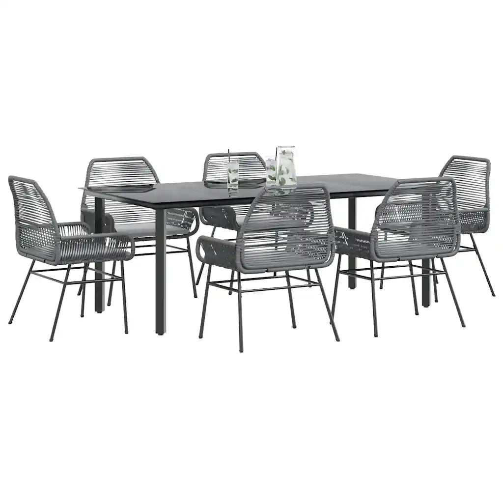 Set da Pranzo da Giardino 7 pz con Cuscini Polyrattan Vetro 3334581