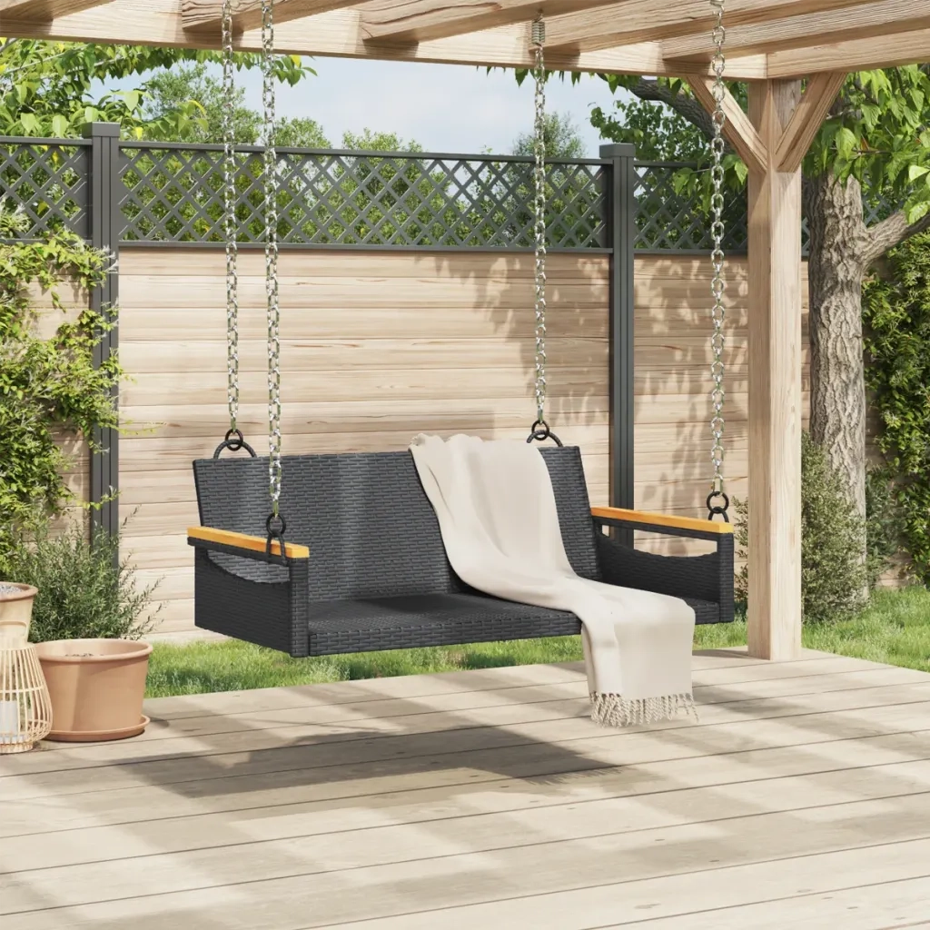 Panca da Giardino | Panchina Dondolo Nera 109x62x40 cm in Polyrattan