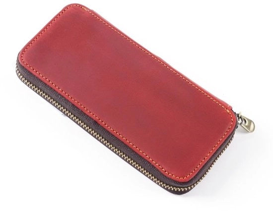 Tas per pennarelli in pelle - chiusura a clip - 3 contenitori - protezione - imbottitura morbida
