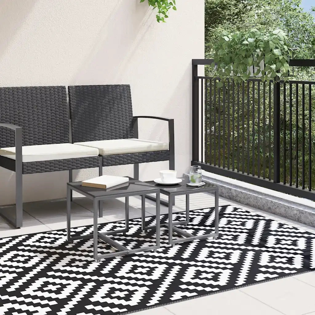 Tappeto da Esterni ARAKIL Bianco e Nero 120x180 cm in PP 368572