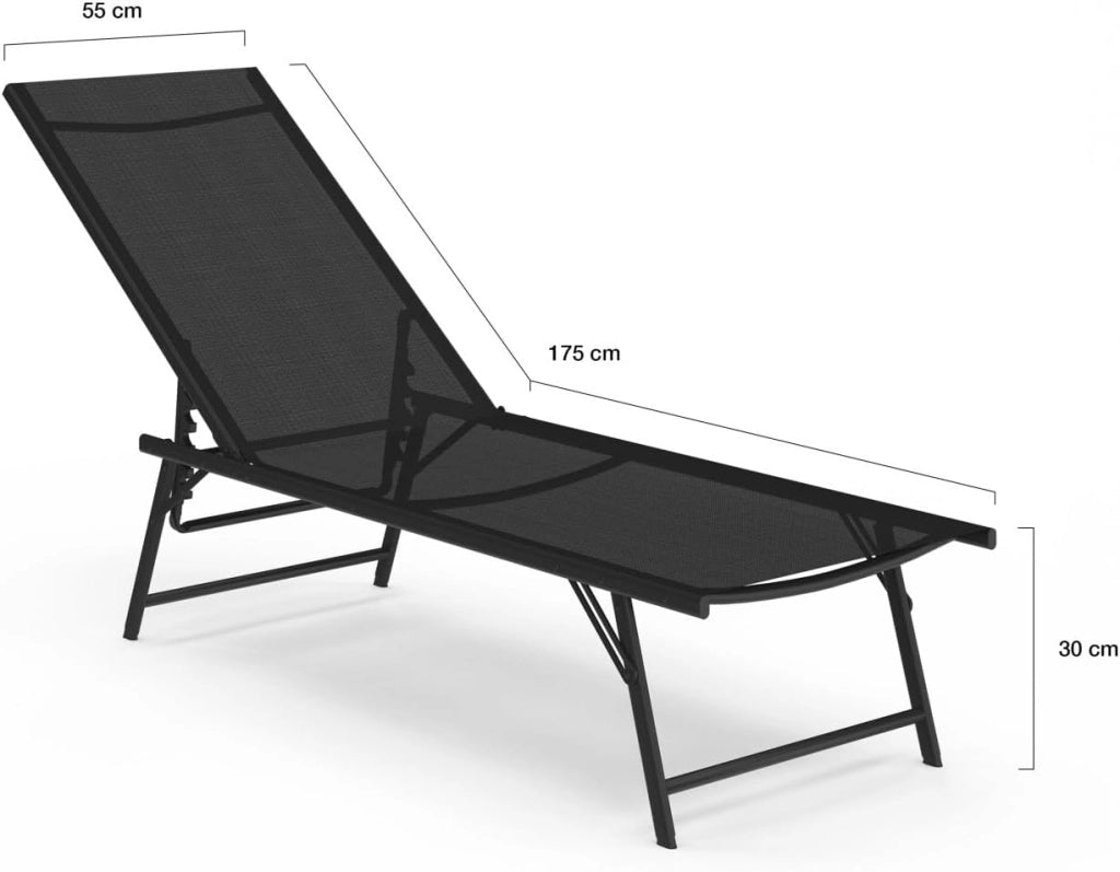 Set di 2 sedie da Giardino reclinabili Kailua in Acciaio e Tessuto Nero