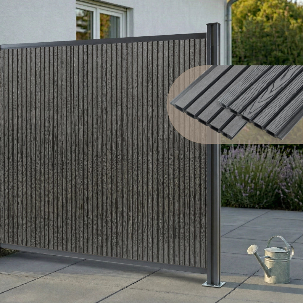Recinzione Frangivista Grassano in WPC Modulo di Estensione con Montante (AxL) 185 x 175 - Grigio NEU.HOLZ