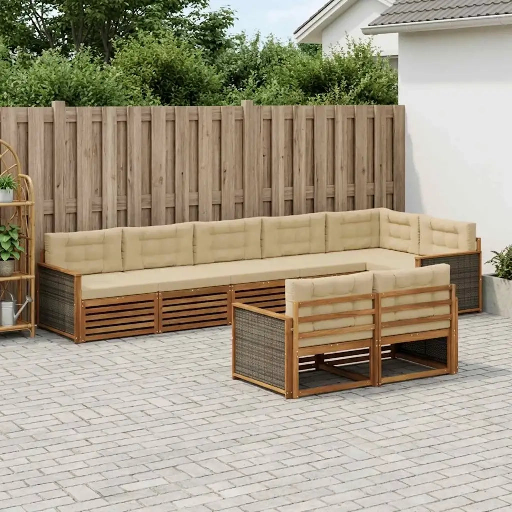 Set di divani da esterno con cuscino 8 pcs Naturale e Beige 3383501