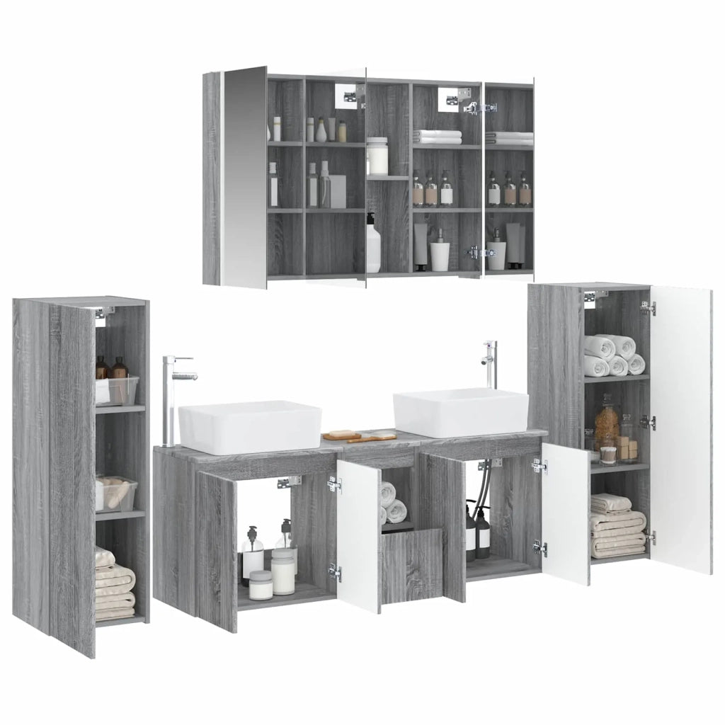 Set di mobili per il bagno 6 pcs Sonoma grigio 3407172