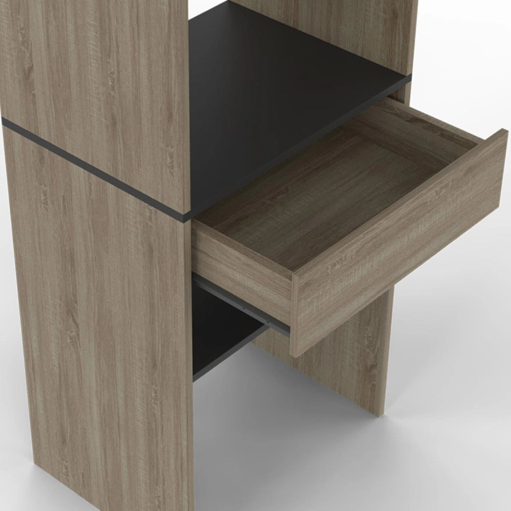 MELINE 160 x 40 x 180 cm set spogliatoio in faggio con ripiani neri + cassetto + armadio doppio