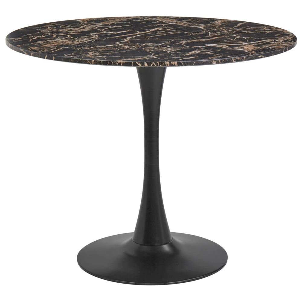 Tavolo da Pranzo Tondo 90 cm effetto marmo nero Base in Metallo nero tavolo da cucina rotondo industriale da 90 cm