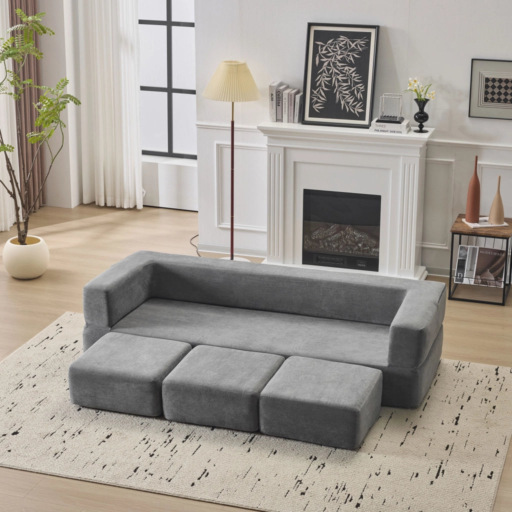 DIVANO LETTO Modulare in chenille e schiuma Grigio