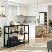 Tavolo consolle 110x30x85 cm con 4 ripiani in metallo e legno nero