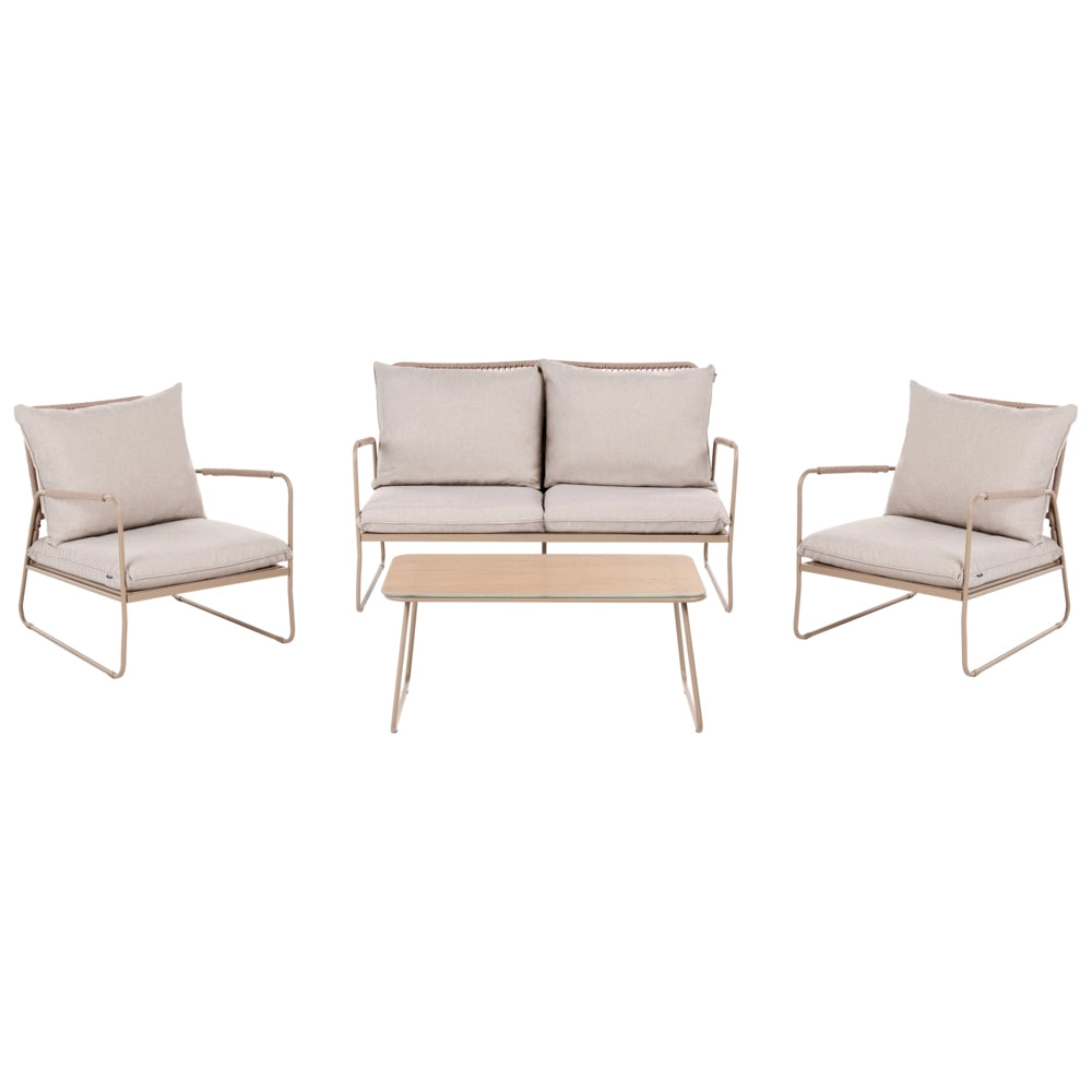 Set da Giardino Lounge Beige 4 Posti con Divano Poltrone e Tavolino con Struttura in Metallo
