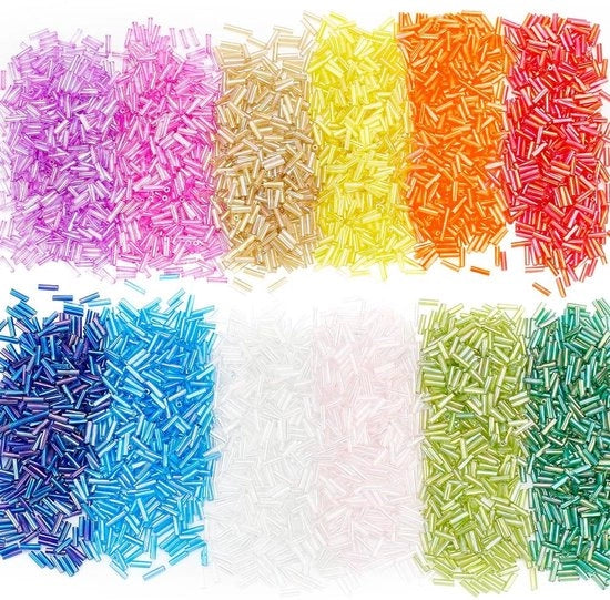 Collezione di perle vetro 12 colori - lunghe perle vetro - 3600 pezzi - DIY accessori per gioielli - perle vetro trasparenti