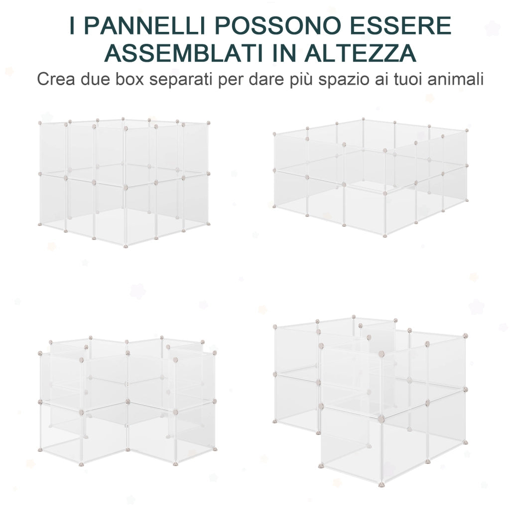 Recinto per Cuccioli e Piccoli Animali Modulabile in Metallo e PP, 12 Pannelli da 35x45cm Bianco