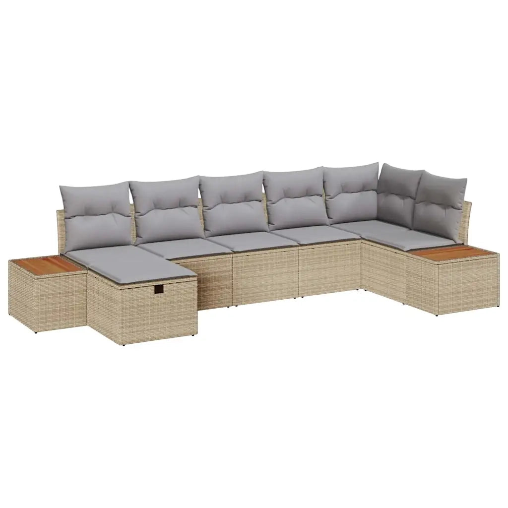Set Divano da Giardino con cuscino 7 pcs Beige Poly Rattan
