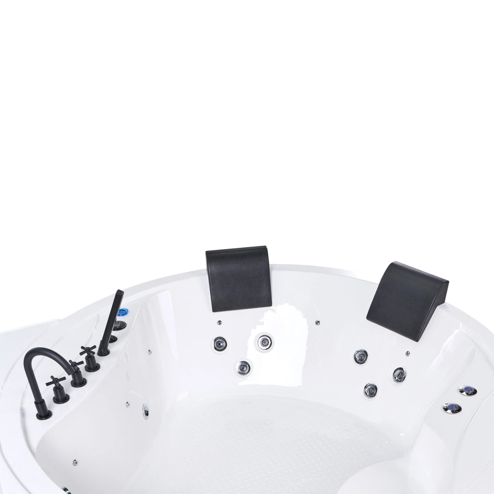 Vasca idromassaggio angolare in acrilico bianco 2250 x 1600 mm con luci LED altoparlanti Bluetooth porta USB getti massaggianti e poggiatesta