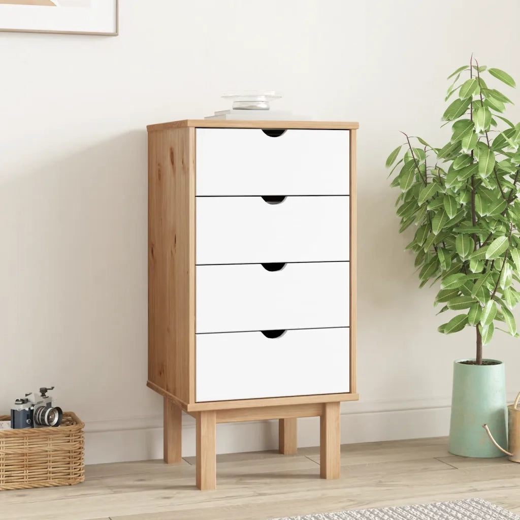 Cassettiera OTTA Marrone e Bianco 45x39x90 cm in Legno di Pino 348581