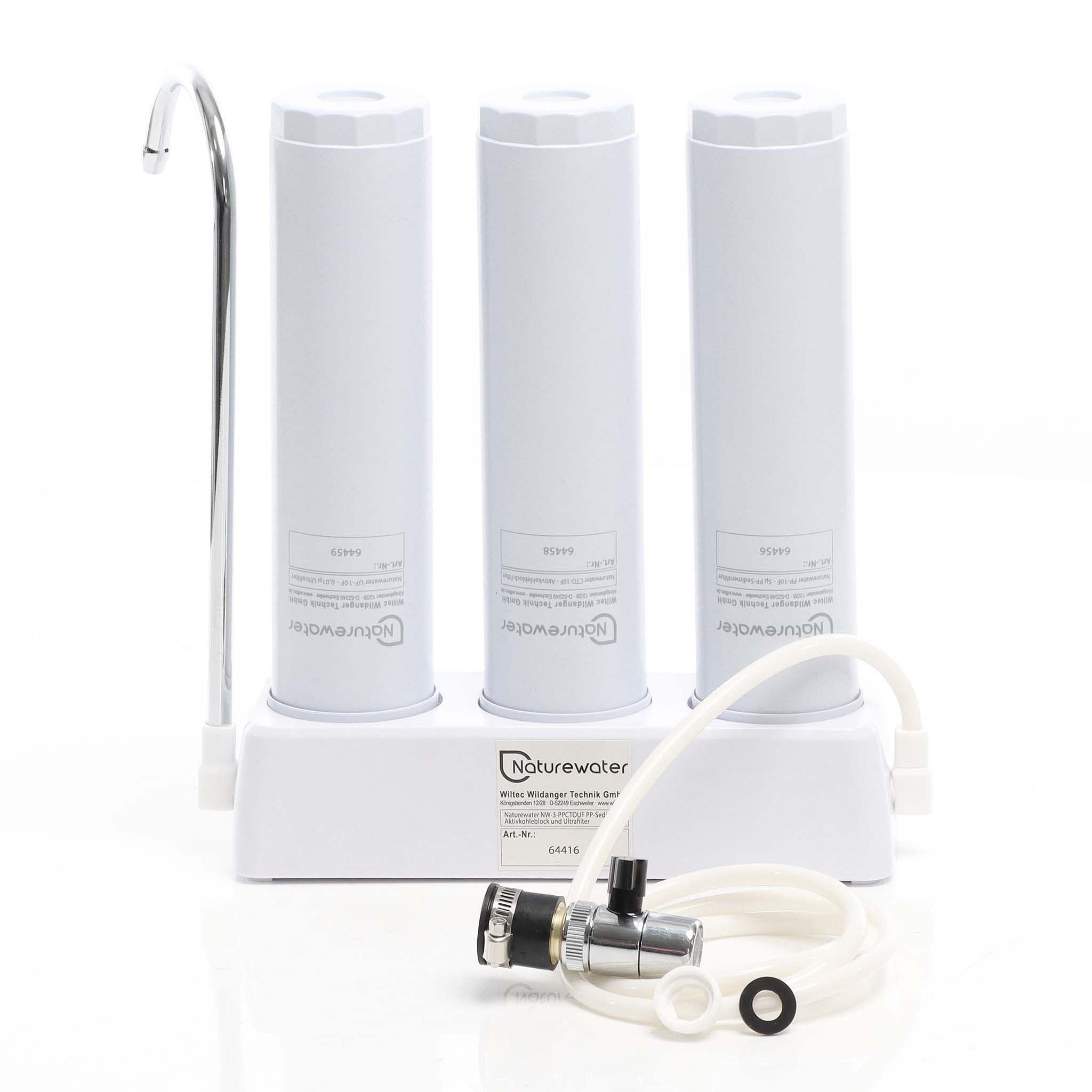 Naturewater Filtro acqua NW-3-PPCTOUF, Sistema di filtrazione a 3 livelli con cartucce, Filtro da banco