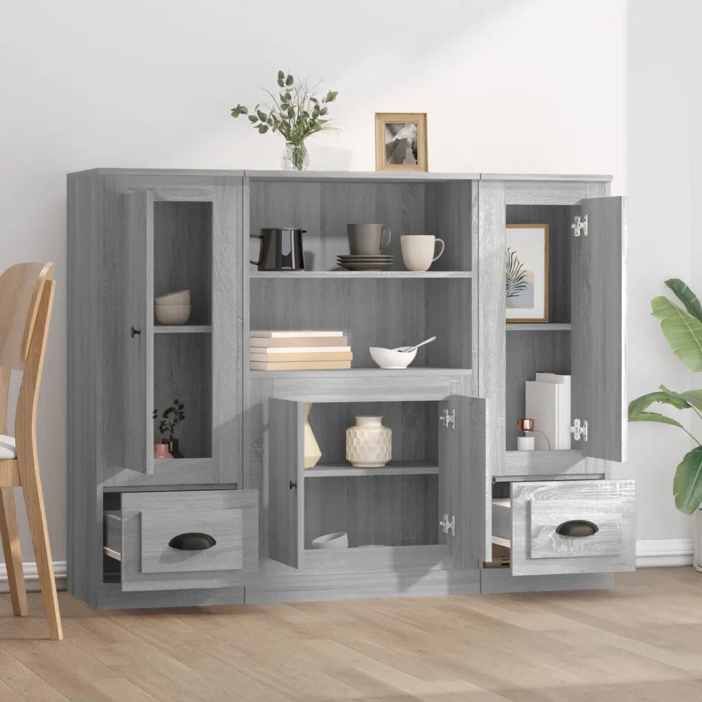 Credenze 3 pz | Madia | Buffet da pranzo | Armadio da pranzo Grigio Sonoma in Legno Multistrato