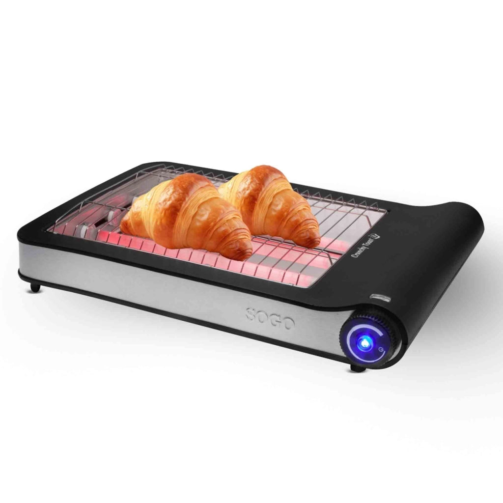 Tostapane elettrico piano 4 fette 900W, area ampia 25,5x20,2 cm con 6 livelli tostatura e resistenze al quarzo - Sogo
