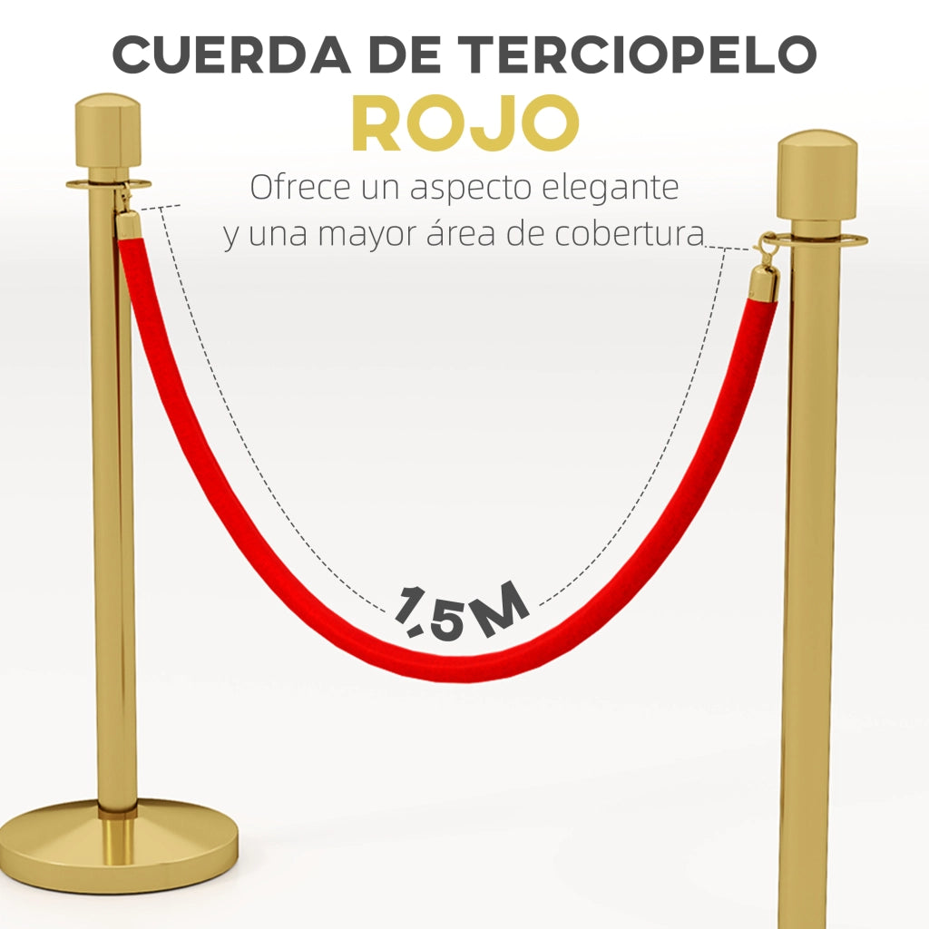 Set 2 separatori in acciaio inossidabile con corda velluto ¨C zephmum ¨C rosso, dorato, 1.5 m
