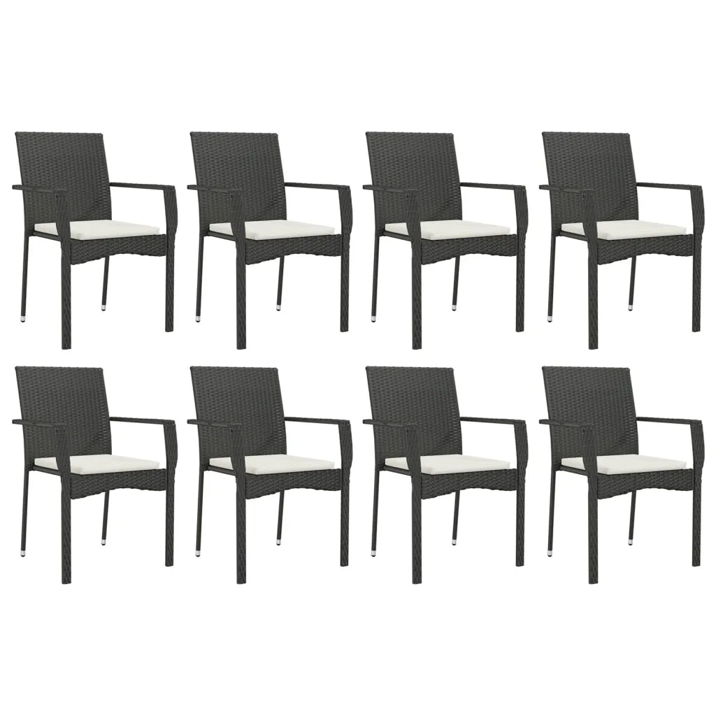 Set da Pranzo da Giardino 9 pz con Cuscini Nero in Polyrattan 3184980