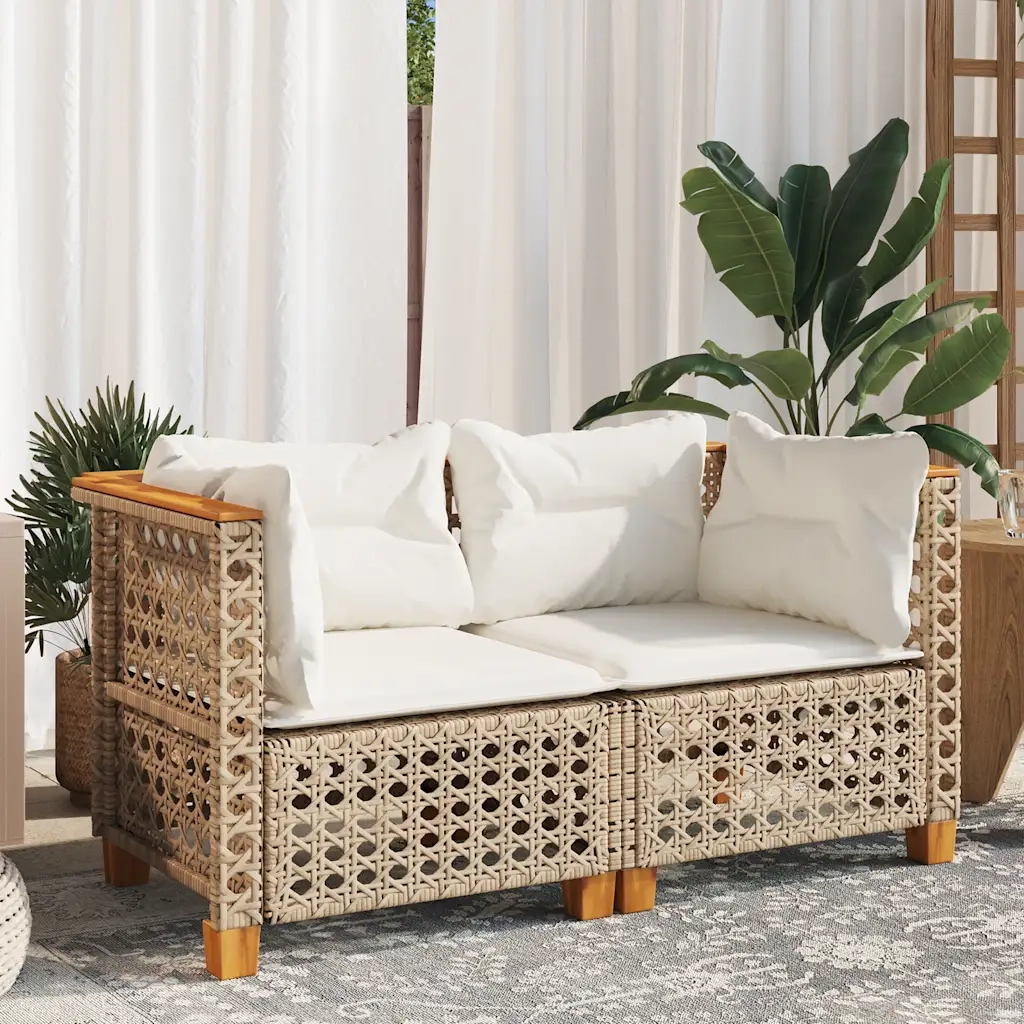 Divani Angolari da Giardino con Cuscini 2 Beige Polyrattan 365937