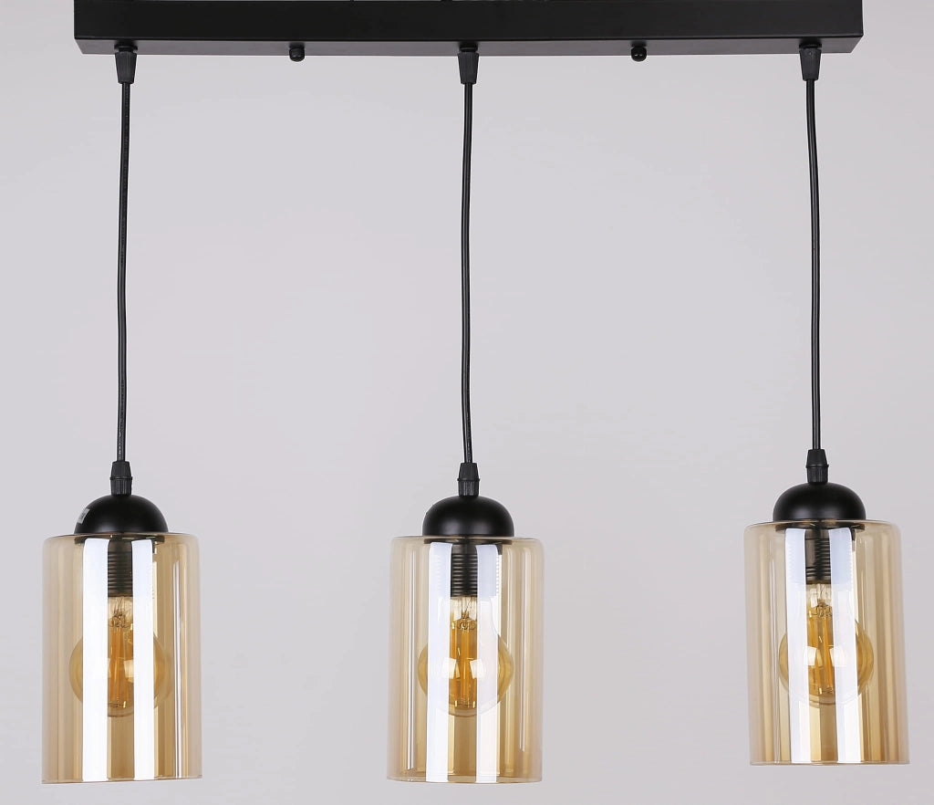 Lampadario Candellux Bistro 3xE27 vetro ambra nero
