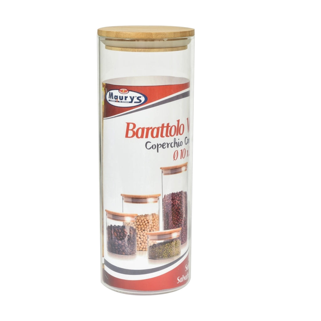 MAURY'S BARATTOLO CUCINA IN VETRO TAPPO ERMETICO BAMBOO 10 X H28 CM