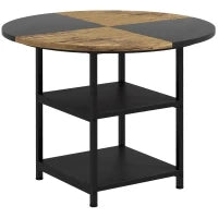 Tavolo da Pranzo per 4-6 Persone con 2 Ripiani Integrati, in Acciaio e MDF, Ø100x76 cm, Nero e Marrone