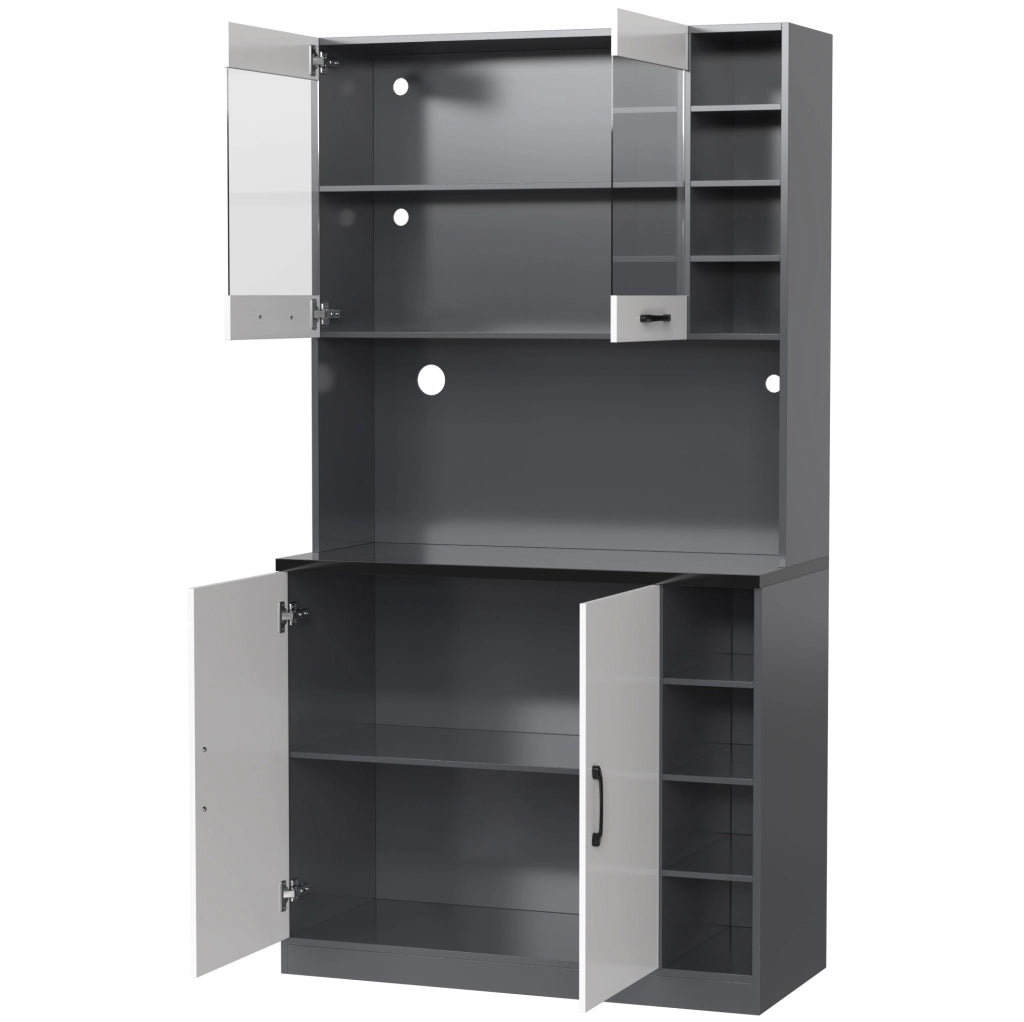 Mobile cucina moderno 100x47x187 cm in MDF e vetro rinforzato; grigio e bianco con LED